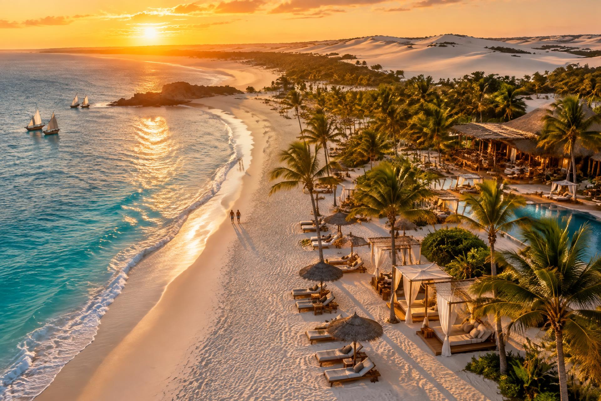 Resort de luxo em Jericoacoara ao pôr do sol